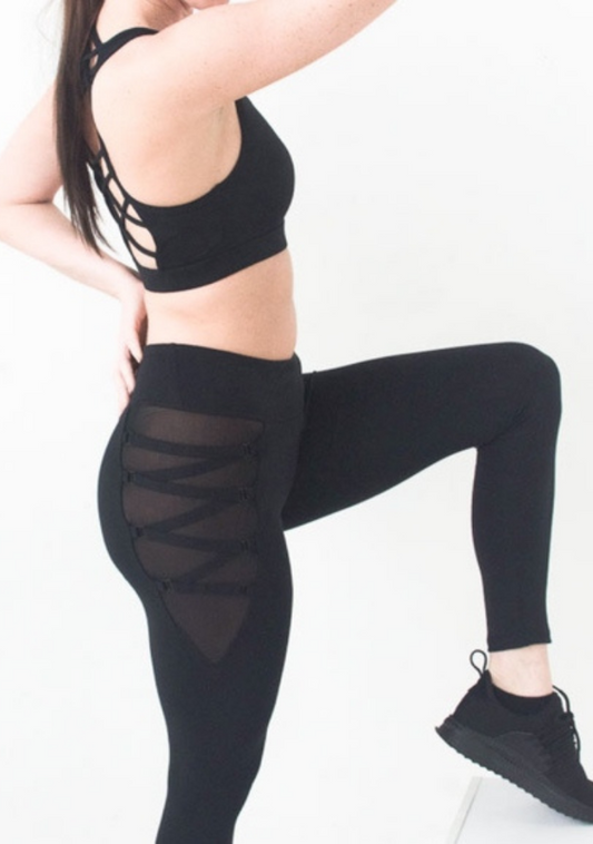 7/8 Lace Up Black Leggings
