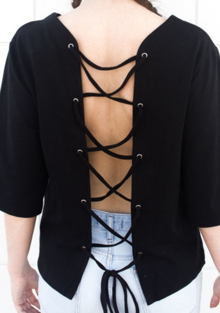 Black Lace Up Shirt